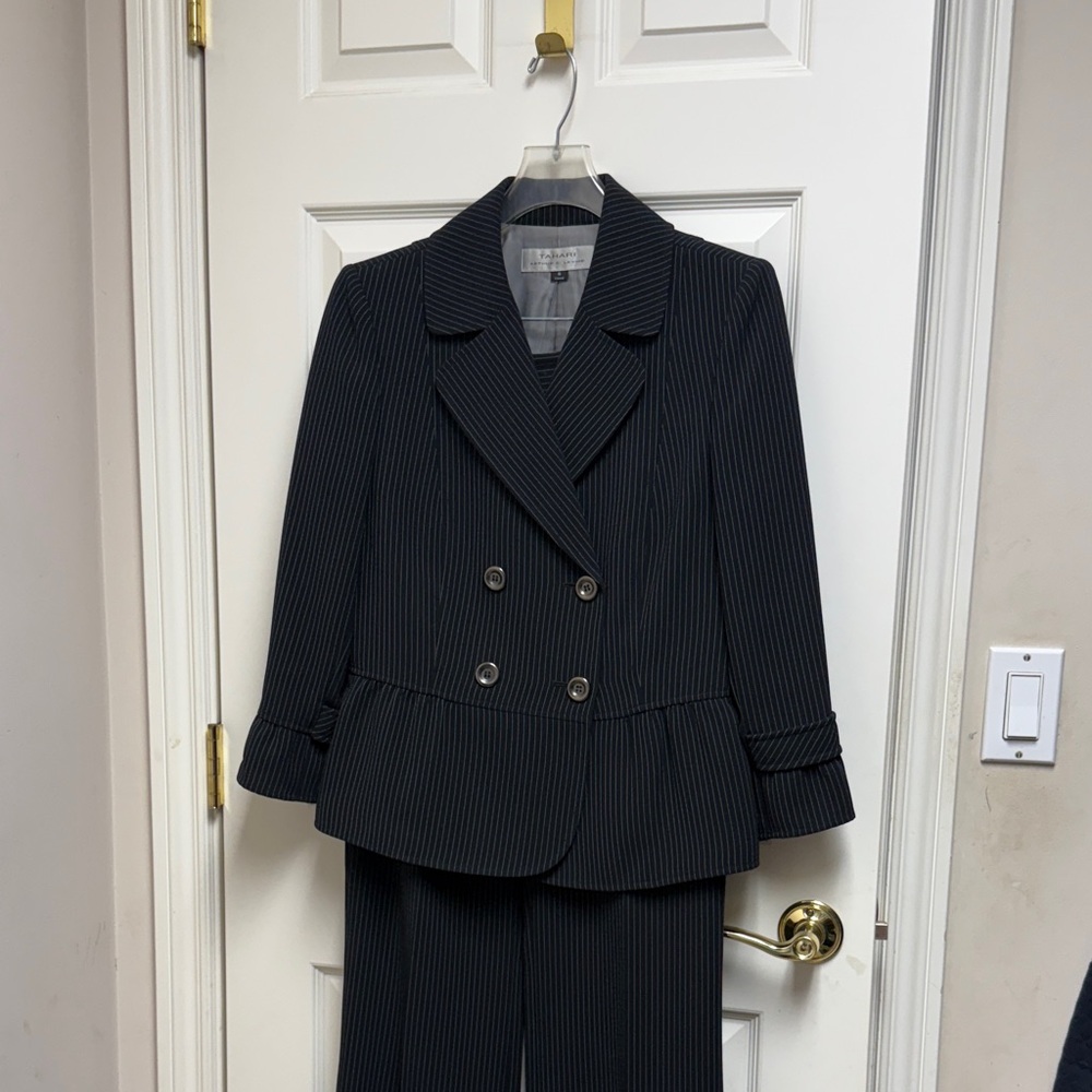Tahari Charcoal Pinstripe Jacket and Pants Suit